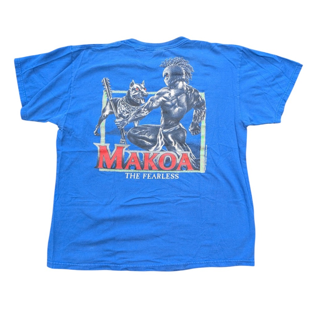 Vintage‎ 1991 Makoa The Fearless Shirt Mens XL Blue Hawaiian Strength Graphic